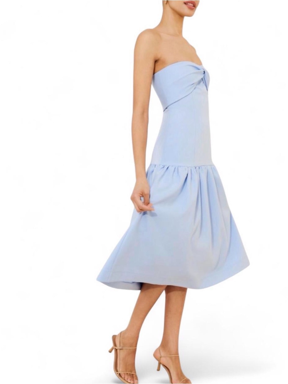 Rare London Strapless Bow Bodice Dress in Baby Blue